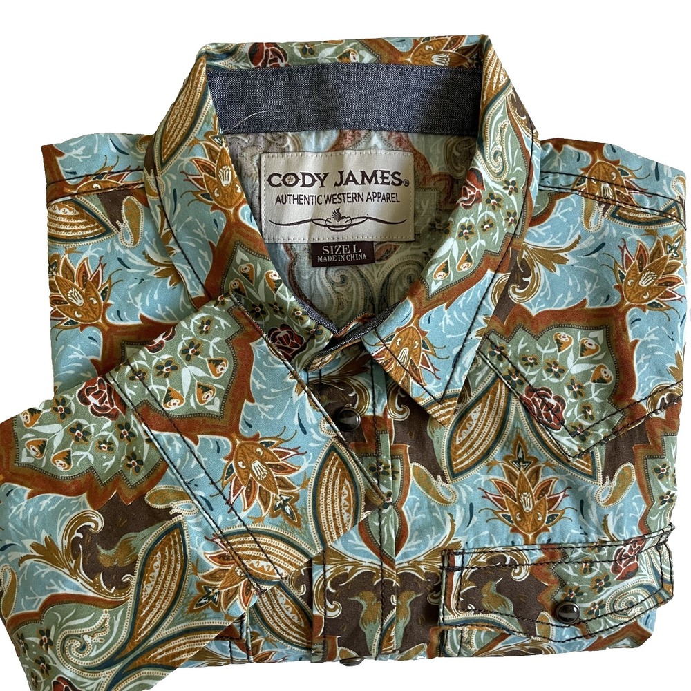 Cody James Boys Long Sleeve Pearl Snap Multicolor Shirt size. Size L‎